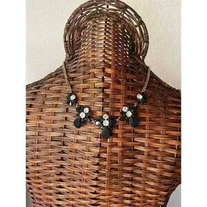 J.Crew Midnight Blue Bib statement Necklace With crystals Gold Chain